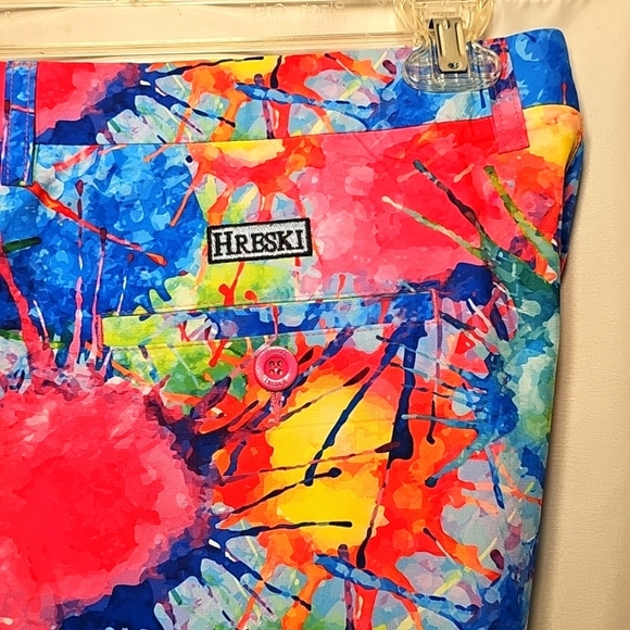Hreski Mens "Explosion of Colors" Design Colorful Stretch Golf Shorts Size 40 - Picture 3 of 4